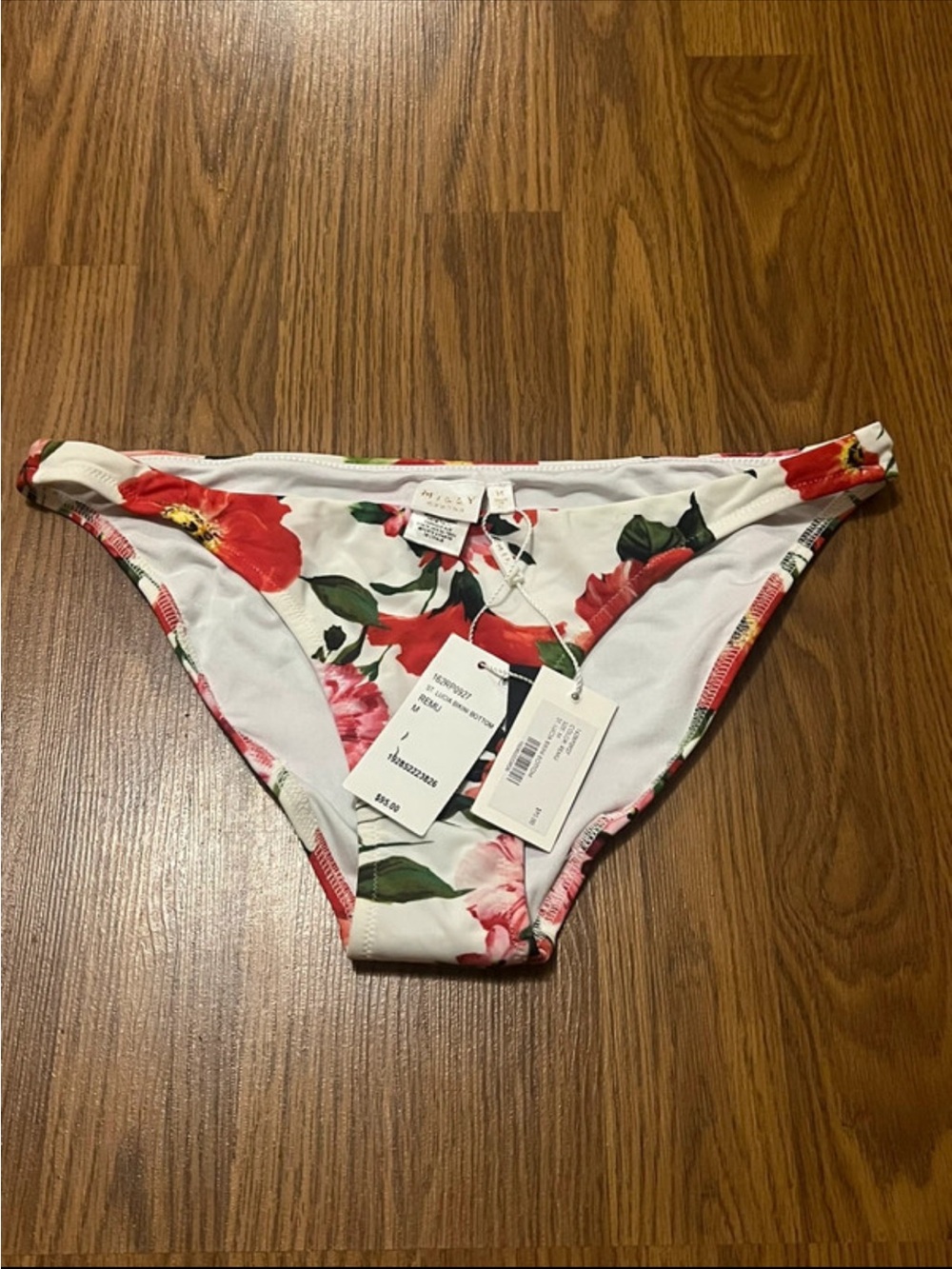 Floral Print Bikini Bottoms - White with Red & Green Floral